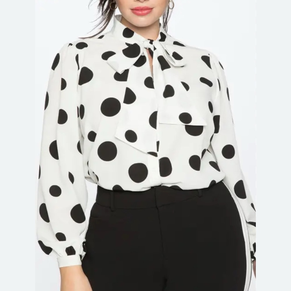 Eloquii Black and White Polka Dot Blouse